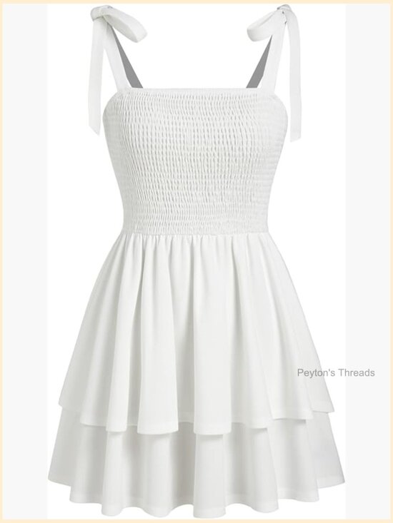Dresses & Skirts - Sleeveless Smocked Tiered Mini Sundress with Tie Straps Square Neck